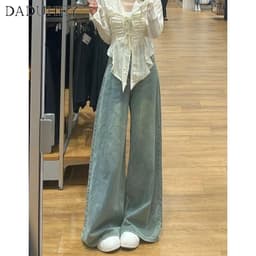 Thumbnail Quần jeans DADUHEY lưng cao ống rộng phong cách đường phố Mỹ cổ điển cao cấp cỡ lớn 4