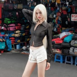 Thumbnail Sizzle Shirred Silk Shirt - Áo sơ mi lụa hoạ tiết dây kéo trước 1