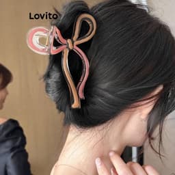 Thumbnail Kẹp tóc Lovito màu trơn nơ ghép nối màu sắc phong cách thường ngày cho nữ LFA30377 1