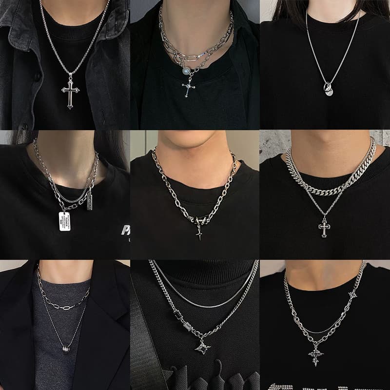 Ảnh 17KM Vòng cổ Mạ Bạc Nhiều Lớp unisex y2k Phong Cách hip hop Phụ kiện trang sức 2