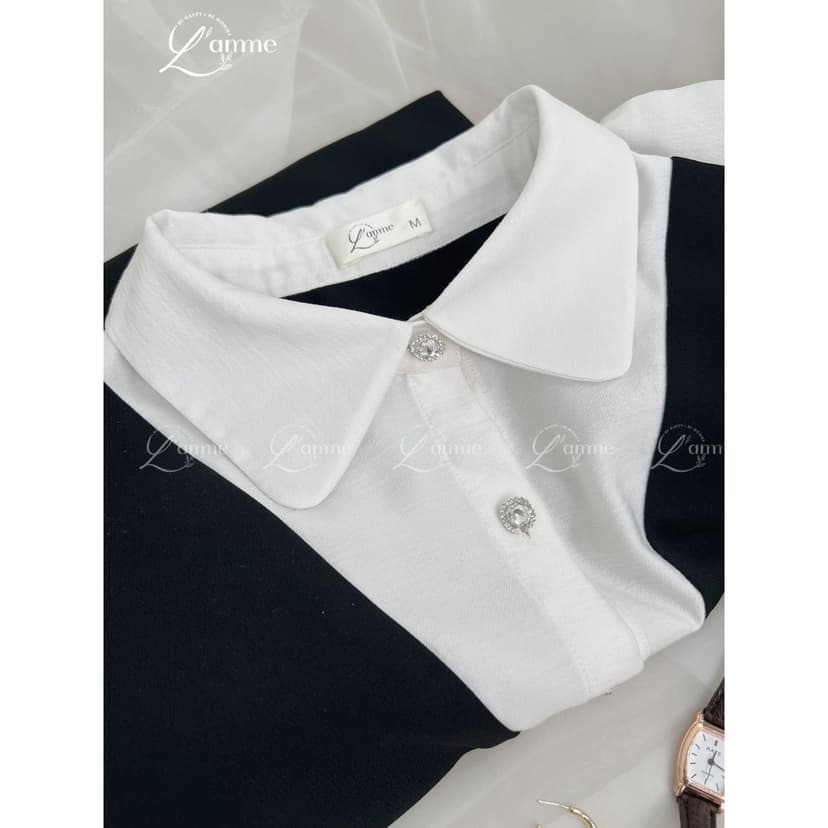 Ảnh Váy bầu, đầm bầu tay bồng LIZ Dress thiết kế giả yếm thanh lịch, sang trọng tiểu thư chất liệu chéo hàn mềm mại L'amme 2