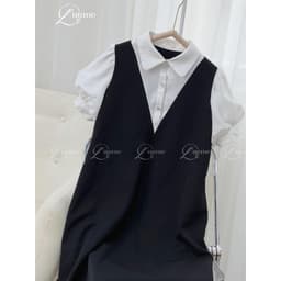 Thumbnail Váy bầu, đầm bầu tay bồng LIZ Dress thiết kế giả yếm thanh lịch, sang trọng tiểu thư chất liệu chéo hàn mềm mại L'amme 3