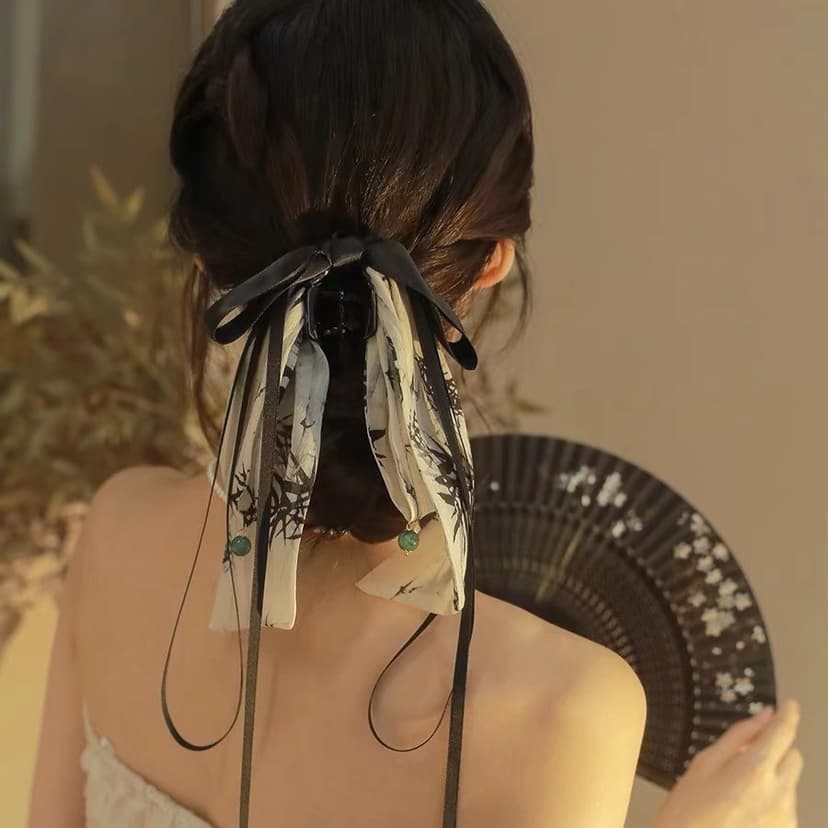 Ảnh Aijolen Mới Trung Quốc Nơ Ruy Băng Tóc Nữ Đầu Lưng Vuốt Tóc Cá Mập Kẹp Phong Cách Cổ Xưa Phụ Kiện Tóc 3
