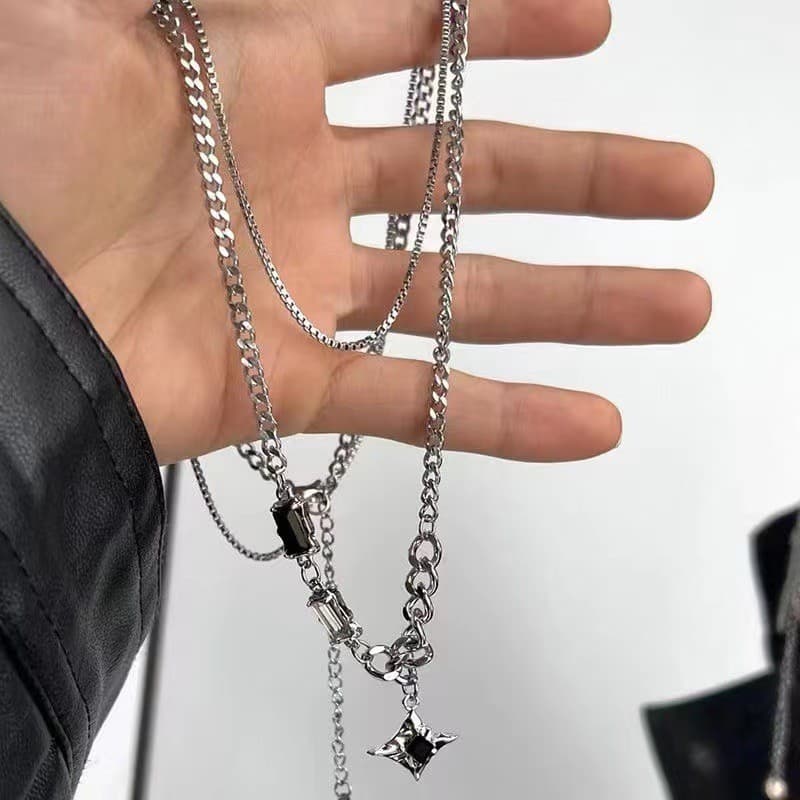 Ảnh 17km Thời Trang Ngôi Sao Vòng Cổ Đá Quý Đen Bạc Hai Lớp Dây Xích Choker Nữ Trang Sức Phụ Kiện 3