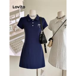 Thumbnail Đầm Lovito phối nơ màu trơn phong cách thường ngày cho nữ LNM68129 4