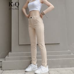 Thumbnail Quần kaki nữ KQ STYLING ống đứng ôm dáng co giãn 4 chiều mềm mịn Kem Vàng cao cấp 1