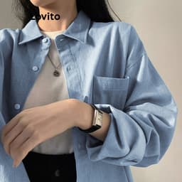 Thumbnail Áo Lovito denim wash nút trước màu trơn thường ngày cho nữ LNE24112 (Nhiều màu) 1