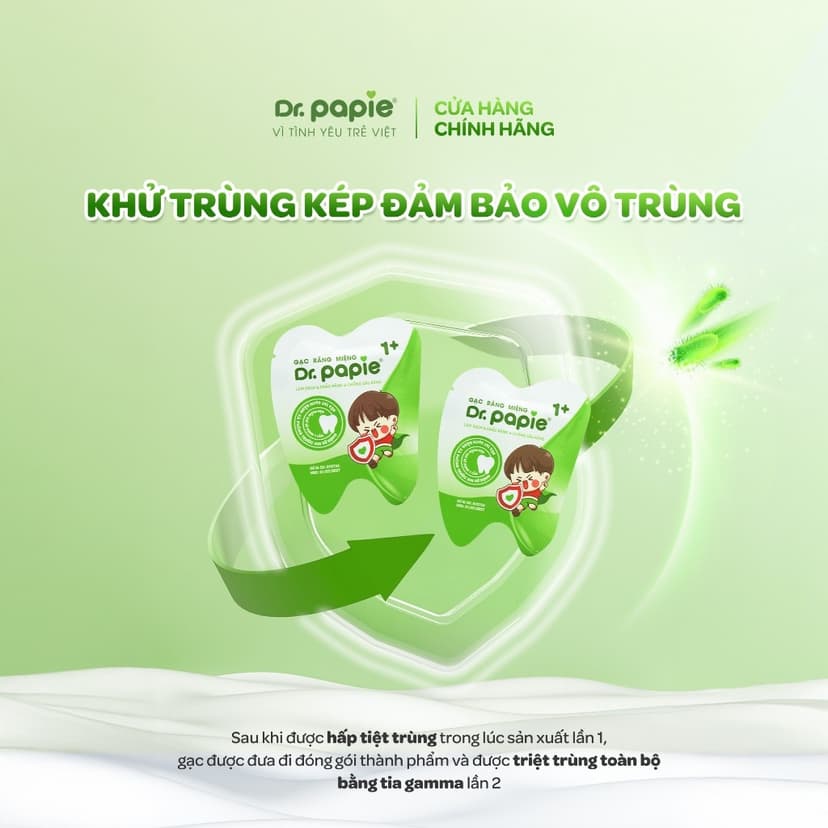 Ảnh 2 Hộp Gạc Chống Sún Răng DR.PAPIE 1+ Tiêu Chuẩn 5SAO, Làm Sạch Khoang Miệng Cho Bé Từ 1 Tuổi  - 30Gói/Hộp x 2 1