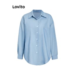 Thumbnail Áo Lovito denim wash nút trước màu trơn thường ngày cho nữ LNE24112 (Nhiều màu) 4