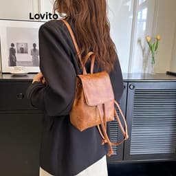 Thumbnail Lovito Balo Màu Trơn Đơn Giản Đa Năng Thường Ngày Cho Nữ LFA23192 3