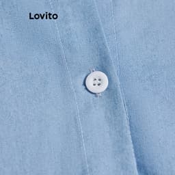 Thumbnail Áo Lovito denim wash nút trước màu trơn thường ngày cho nữ LNE24112 (Nhiều màu) 3