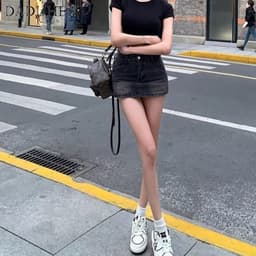 Thumbnail DaDuHey New Korean Version of INS Retro Washed Denim Skirt Niche High Waist A- line Skirt Bag Hip Skirt 2