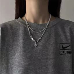 Thumbnail 17km Thời Trang Ngôi Sao Vòng Cổ Đá Quý Đen Bạc Hai Lớp Dây Xích Choker Nữ Trang Sức Phụ Kiện 4