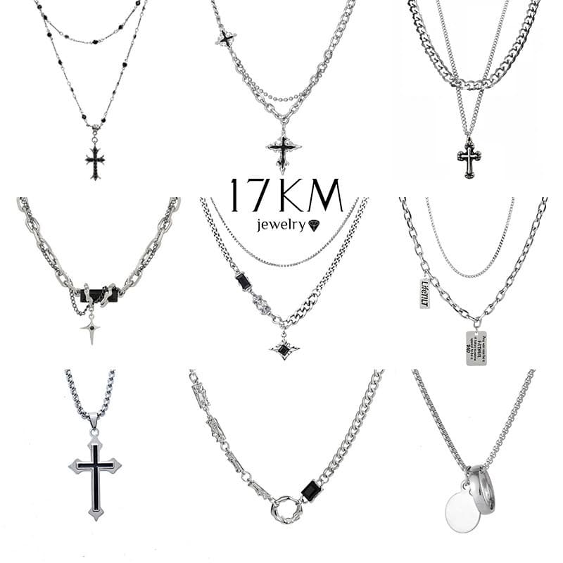 Ảnh 17KM Vòng cổ Mạ Bạc Nhiều Lớp unisex y2k Phong Cách hip hop Phụ kiện trang sức 1