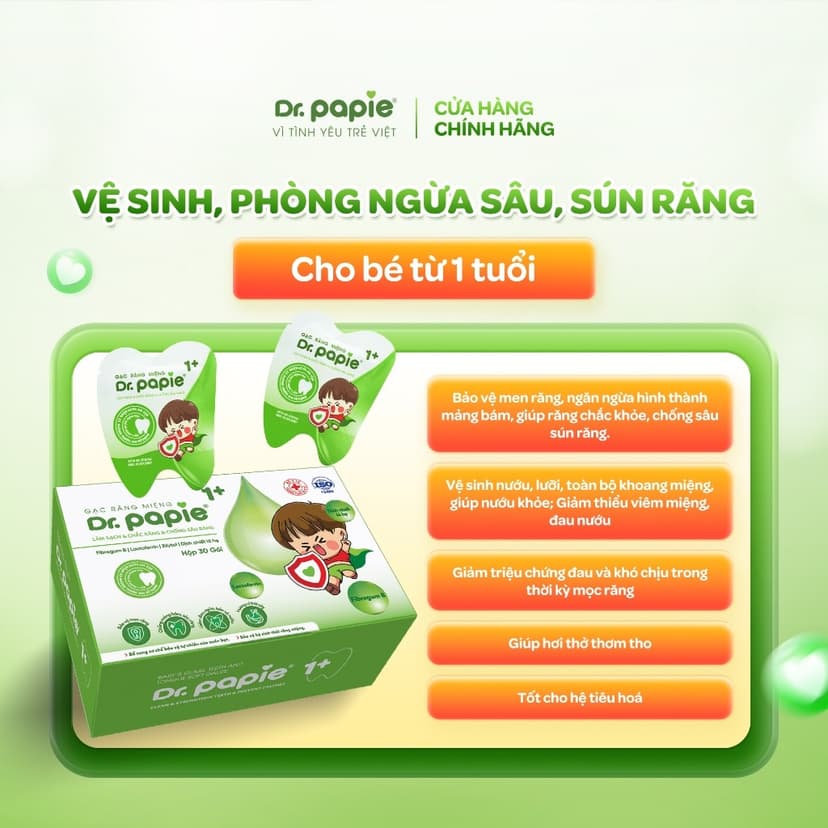 Ảnh 2 Hộp Gạc Chống Sún Răng DR.PAPIE 1+ Tiêu Chuẩn 5SAO, Làm Sạch Khoang Miệng Cho Bé Từ 1 Tuổi  - 30Gói/Hộp x 2 2