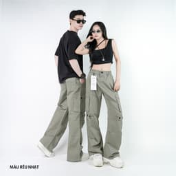 Thumbnail Quần Cargo Túi Hộp Unisex Kaki 100 Cotton KQSTYLING Ống Rộng Form Wide Cạp Nút Chun Sau WDV01 2