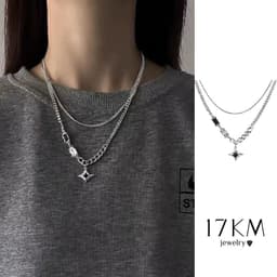 Thumbnail 17km Thời Trang Ngôi Sao Vòng Cổ Đá Quý Đen Bạc Hai Lớp Dây Xích Choker Nữ Trang Sức Phụ Kiện 1