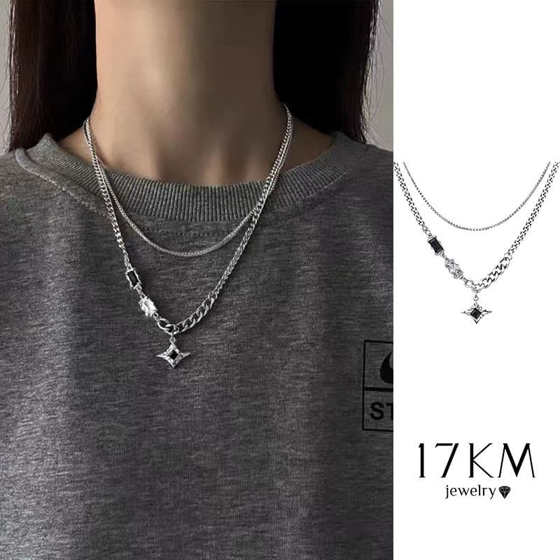 Ảnh 17km Thời Trang Ngôi Sao Vòng Cổ Đá Quý Đen Bạc Hai Lớp Dây Xích Choker Nữ Trang Sức Phụ Kiện 1