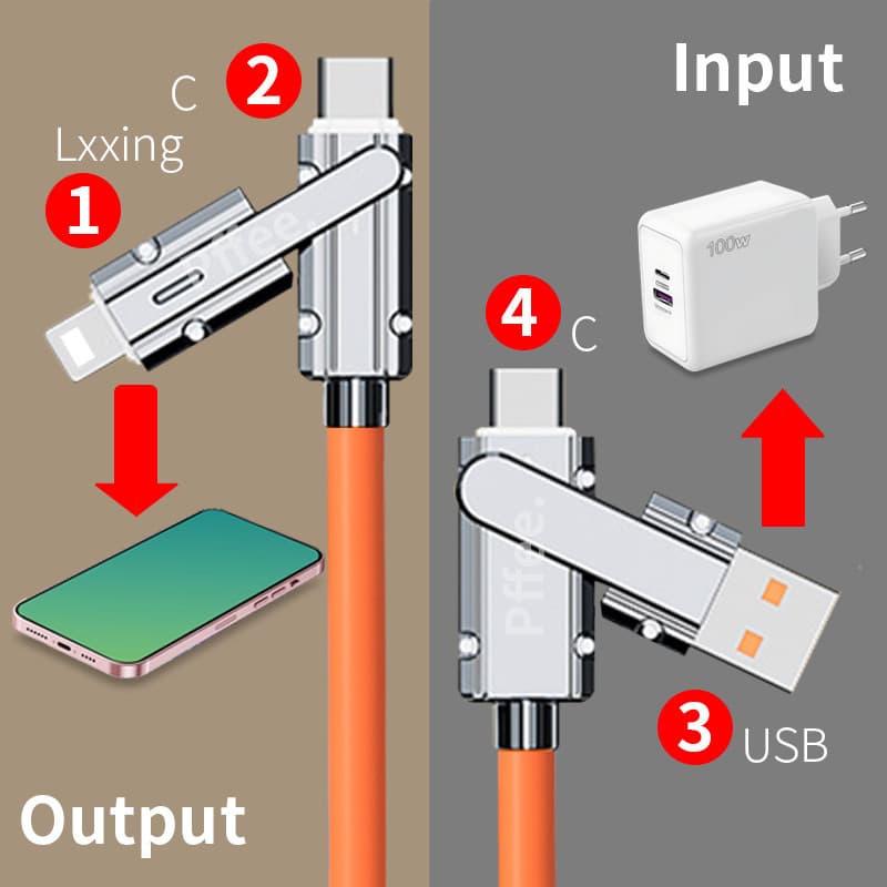 Ảnh Cáp Pffee 4in1 100w 6A USB Type C Lxxning PD Sạc Nhanh Tất Cả Các Điện Thoại Đa Năng 2