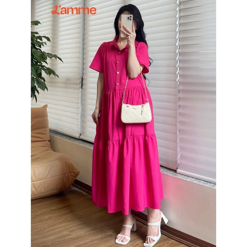 Ảnh Váy bầu đầm bầu nữ chất thô đũi hàn dáng xòe phối cổ sơ mi HELLY Dress BY L'AMME 3
