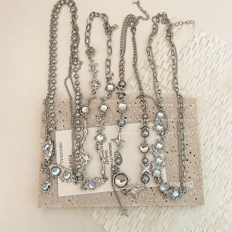 Ảnh 17km Vòng Cổ Bạc Nữ Đá mặt trăng Thanh Lịch Zircon Ngọc Trai Tua Rua Dây Xích Choker Cho Trang Sức Phụ Kiện 3