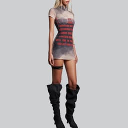 Thumbnail IUNU High Neck Letter Printed Dress - Đầm body lưới thun in chữ 1