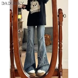 Thumbnail DaDuHey New American Ins High Street Retro Micro-flare Jeans Niche High Waist Wide Leg Pants plus Size Trousers 3