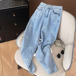 Thumbnail DaDuHey New American Ins High Street Retro Embroidered Jeans Niche High Waist Wide Leg Pants plus Size Trousers 3