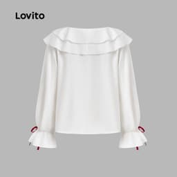 Thumbnail Đầm chữ A Lovito chắp vá thắt nơ viền nhún bèo phong cách dự tiệc Giáng sinh dễ thương cho nữ LNA43050 4