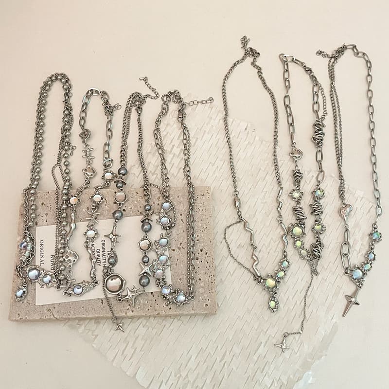 Ảnh 17km Vòng Cổ Bạc Nữ Đá mặt trăng Thanh Lịch Zircon Ngọc Trai Tua Rua Dây Xích Choker Cho Trang Sức Phụ Kiện 2