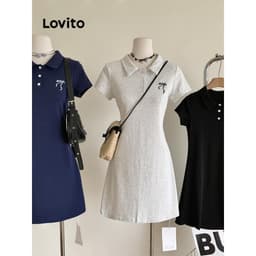 Thumbnail Đầm Lovito phối nơ màu trơn phong cách thường ngày cho nữ LNM68129 3