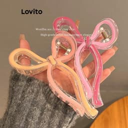 Thumbnail Kẹp tóc Lovito màu trơn nơ ghép nối màu sắc phong cách thường ngày cho nữ LFA30377 2