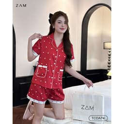 Thumbnail BỘ MẶC NHÀ SHE BY ZAM - TCDA74 - BỘ NGẮN TAY QUẦN ĐÙI CHẤM BI ĐỎ TÚI NƠ 3