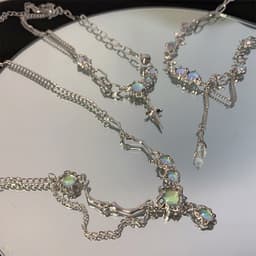 Thumbnail 17km Vòng Cổ Bạc Nữ Đá mặt trăng Thanh Lịch Zircon Ngọc Trai Tua Rua Dây Xích Choker Cho Trang Sức Phụ Kiện 4