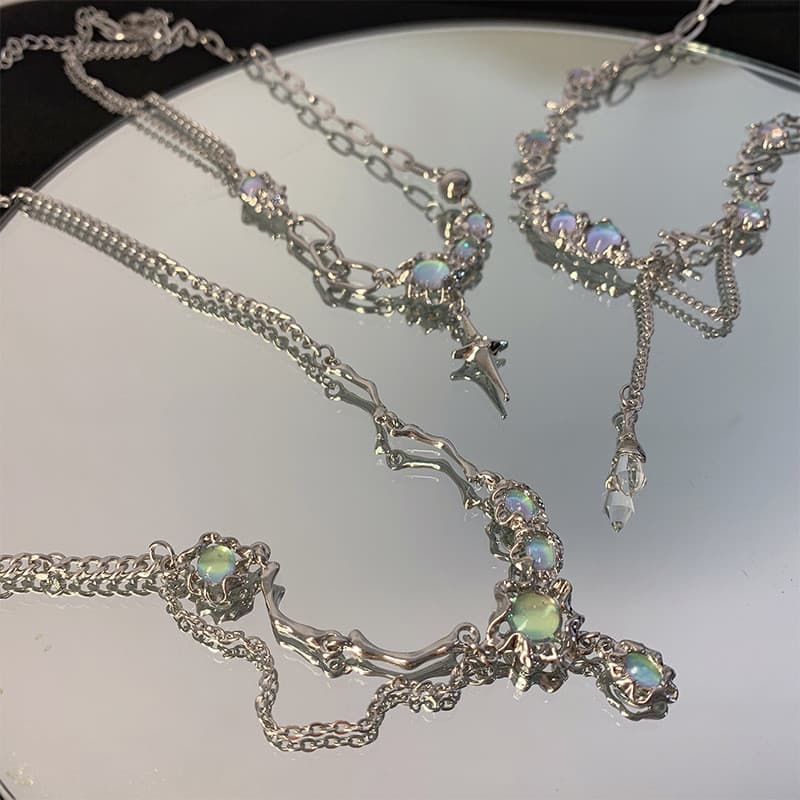 Ảnh 17km Vòng Cổ Bạc Nữ Đá mặt trăng Thanh Lịch Zircon Ngọc Trai Tua Rua Dây Xích Choker Cho Trang Sức Phụ Kiện 4