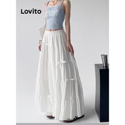 Thumbnail Lovito Váy xếp nếp xếp tầng có nơ đơn giản lãng mạn dành cho nữ L98AD095 1