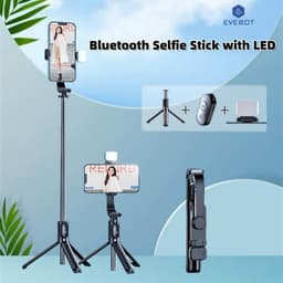 Thumbnail Evebot Gậy selfie Bluetooth đa chức năng với đèn LED, điều khiển từ xa Bluetooth, chân máy ảnh, ảnh tự sướng hoặc phát trực tiếp, dễ mang theo 1