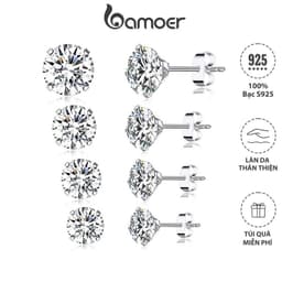 Thumbnail Đôi bông tai tròn BAMOER bạc 925 đính đá zircon 4mm 5mm 6mm 7mm thời trang cho nữ 1