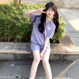 Thumbnail Bộ đồ thể thao CAMEL CROWN dành cho nữ Polo tay ngắn Top American Ve áo thun Quần Short Bộ đồ hai mảnh 3