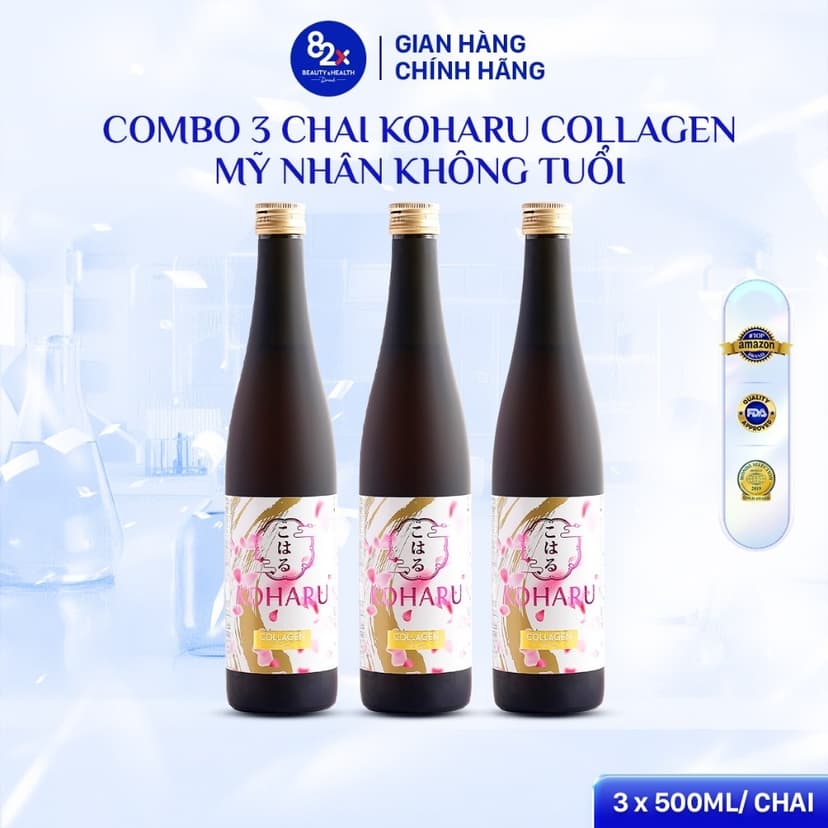 Ảnh Combo "MỸ NHÂN KHÔNG TUỔI" Gồm 3 Chai Nước Uống 82X Koharu Collagen Chứa 48.000mg Collagen Ngừa Lão Hoá 500ml/Chai 2