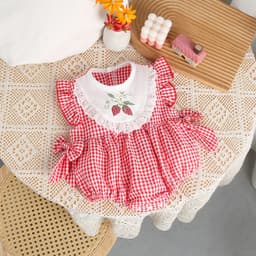 Thumbnail Body Caro Cổ Yếm Dâu Cho Bé Gái Sơ Sinh 1 2 Tuổi MINTSCLOSET Quảng Châu - BS6319 1