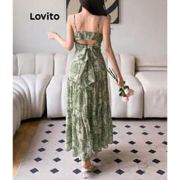 Thumbnail Đầm Lovito vải gân thắt nơ phía sau họa tiết paisley phong cách Boho cho nữ L87ED315 2