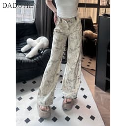 Thumbnail DaDuHey New American Ins High Street Hip Hop Jeans Niche High Waist Loose Wide Leg Pants Large Size Trousers 4