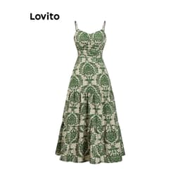 Thumbnail Đầm Lovito vải gân thắt nơ phía sau họa tiết paisley phong cách Boho cho nữ L87ED315 3