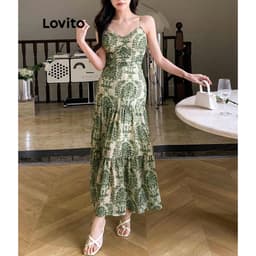 Thumbnail Đầm Lovito vải gân thắt nơ phía sau họa tiết paisley phong cách Boho cho nữ L87ED315 1