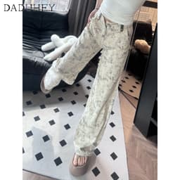 Thumbnail DaDuHey New American Ins High Street Hip Hop Jeans Niche High Waist Loose Wide Leg Pants Large Size Trousers 3