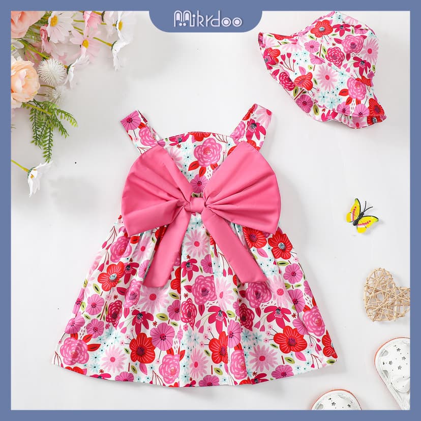Ảnh 0-3years Ternos Cho Trẻ Em Bé Gái Bộ 2 Chiếc Không Tay Có Mũ In Hoa Váy Cho Bé Ngoài Trời ootd Mùa Hè Phong Cách Thanh Lịch 3