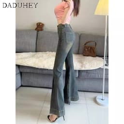 Thumbnail DaDuHey New American Style Instagram High Street Retro Flare Pants High Waist Jeans Large Size Pants 4
