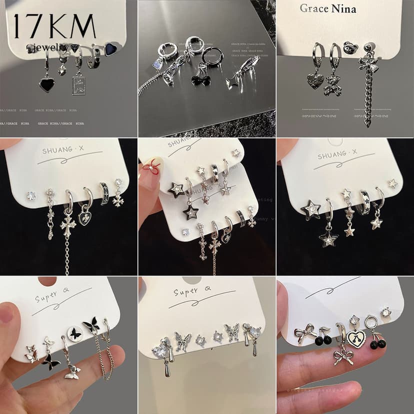 Ảnh 17km Đơn Giản Zircon Xuyên Bông Tai Nữ Pha Lê Thanh Lịch Ngọc Trai Ngôi Sao Bướm Bông Tai Bộ Phụ Kiện Trang Sức 1