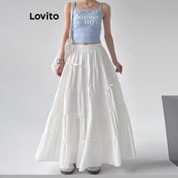 Thumbnail Lovito Váy xếp nếp xếp tầng có nơ đơn giản lãng mạn dành cho nữ L98AD095 2